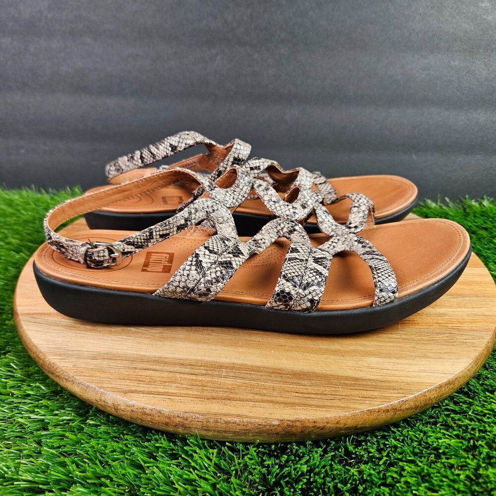 Fitflop Women Strata Gladiator Snake Print Strappy Comfort Flat Sandals Size 10